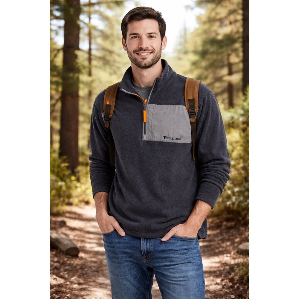 Timberland Mens Quarter Zip Fleece Pullover Charcoal Gray Medium Outdoor Hiking